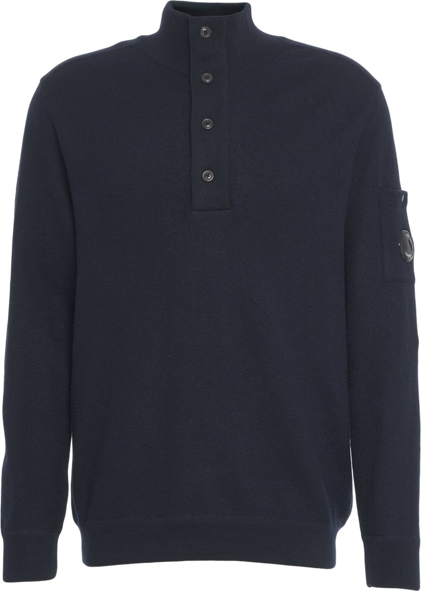 CP Company Knit sweater with logo patch Blauw
