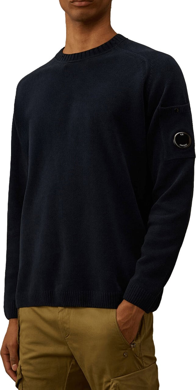 CP Company Trui met ronde hals en katoenen chenille lens, marineblauw. Navy