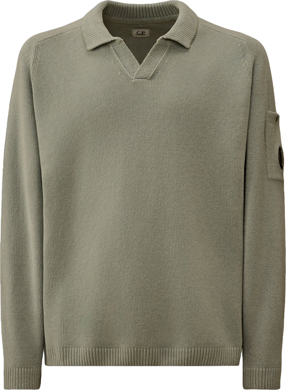 CP Company Katoenen chenille polo trui met lens, grijs Lichtgrijs