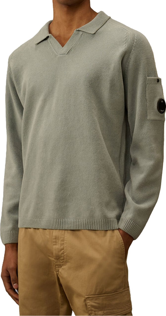 CP Company Katoenen chenille polo trui met lens, grijs Lichtgrijs