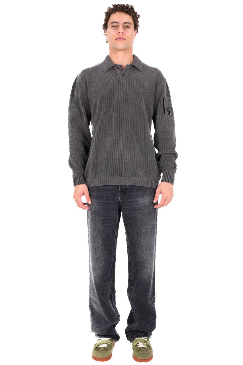 CP Company Velour Cotton Polo-Sweatshirt Grijs