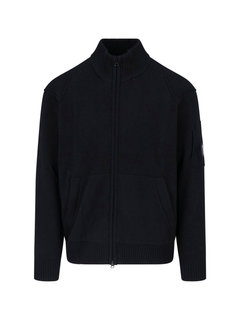 CP Company High-Collar Zip Cardigan With Unique Lens Detail Zwart