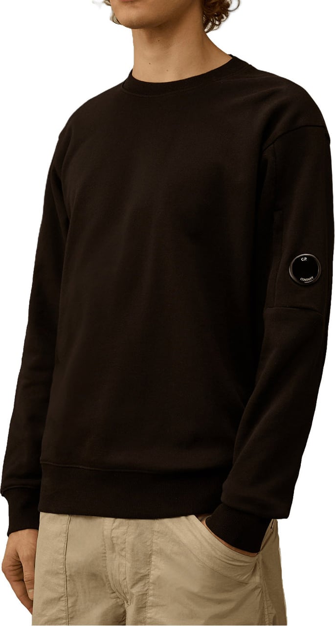 CP Company SWEATSHIRT MET DIAGONALE OPSTAANDE FLEECE CREWNECK LENS, ZWART Zwart