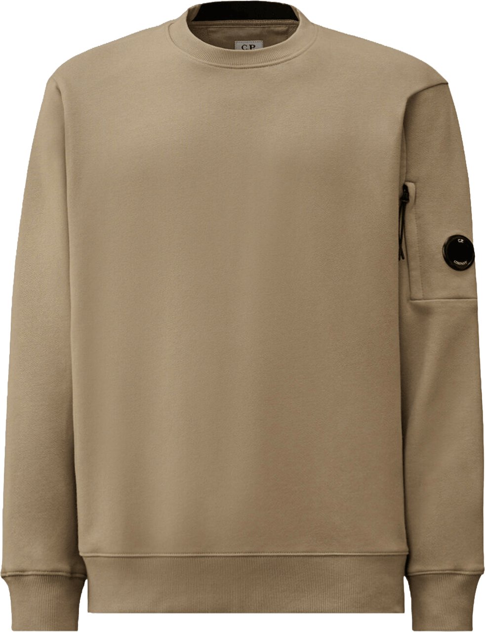 CP Company SWEATSHIRT MET DIAGONALE OPGERICHTE FLEECE CREWNECK LENS EN DUIVENVORM Beige