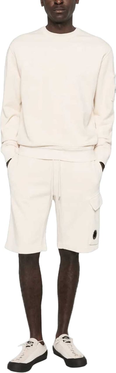 CP Company SWEATSHIRT MET RONDE HALS EN DIAGONALE FLEECE KATOENEN Wit