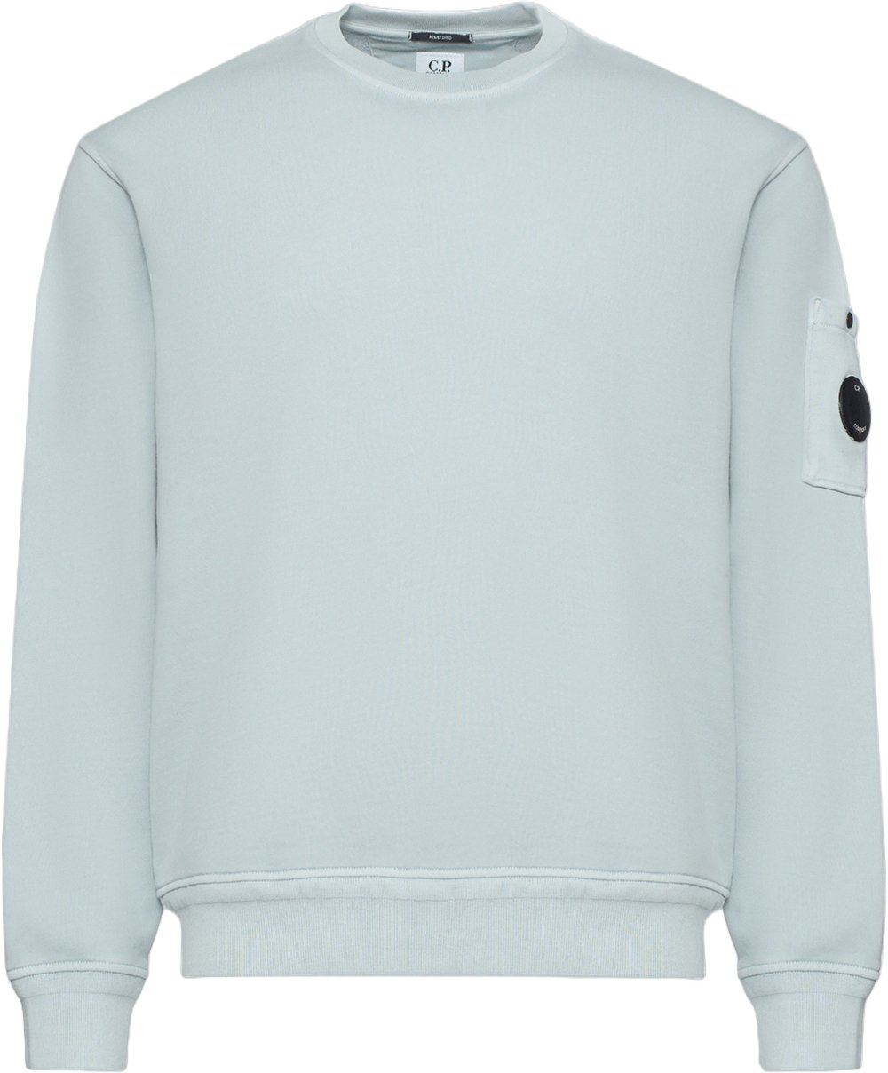 CP Company Katoenen fleece sweater met ronde hals en diagonale strepen, zilverblauw. Lichtblauw