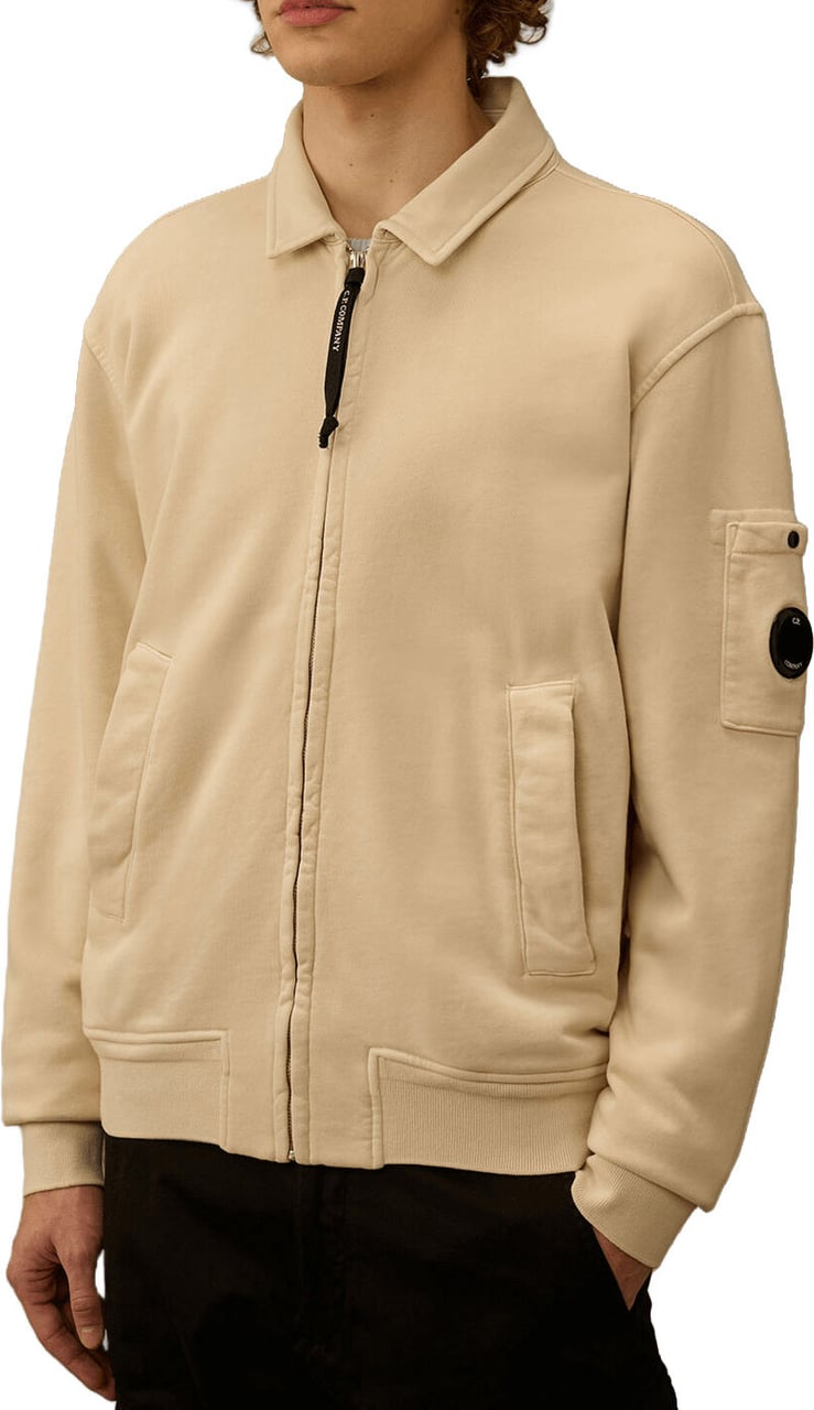 CP Company Katoenen fleece sweater met diagonale rits en lens Beige