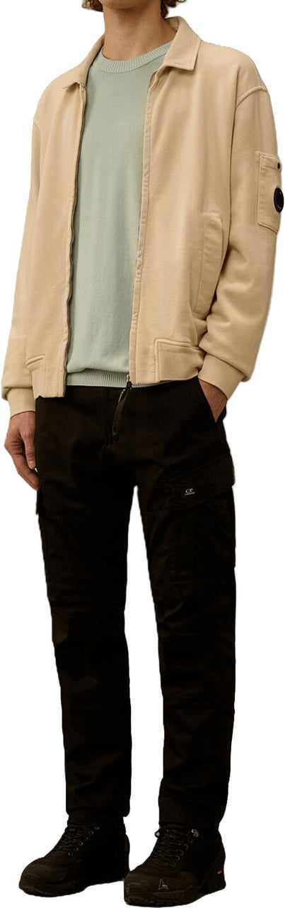 CP Company Katoenen fleece sweater met diagonale rits en lens Beige