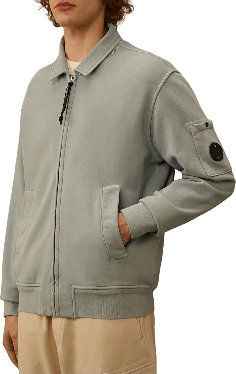 CP Company Katoenen fleece sweater met diagonale rits en blauwe accenten Lime