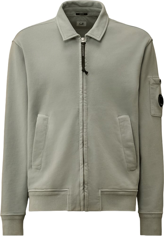 CP Company Katoenen fleece sweater met diagonale rits en blauwe accenten Lime