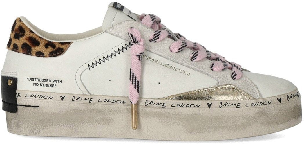 Crime London CRIME LONDON DISTRESSED PLATFORM SNEAKER Wit