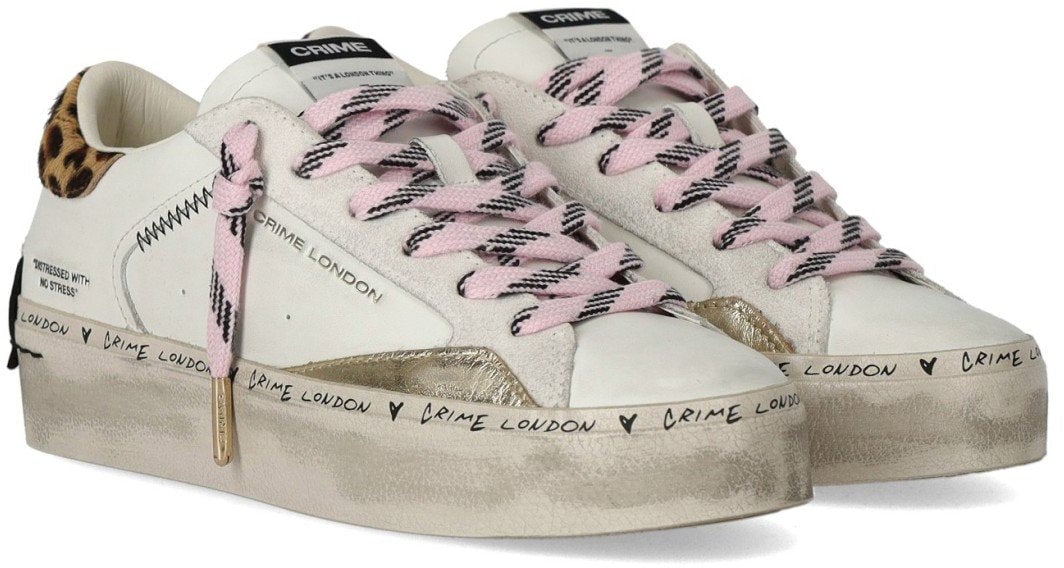 Crime London CRIME LONDON DISTRESSED PLATFORM SNEAKER Wit