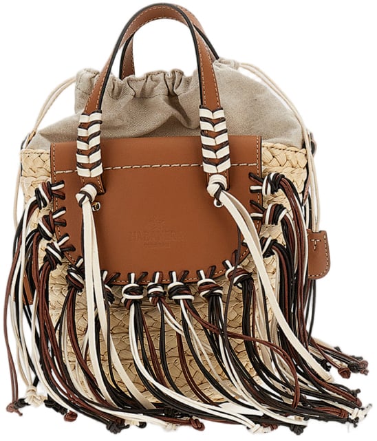 Cuba Lab Woven Raffia Basket Handbag with Leather Inserts Bruin