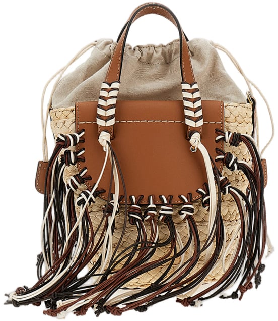 Cuba Lab Woven Raffia Basket Handbag with Leather Inserts Bruin