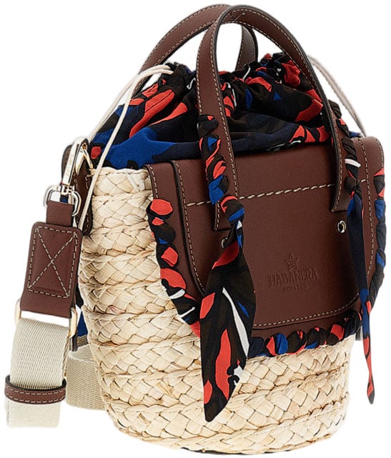 Cuba Lab Woven Straw Bag With Structured Leather Flap And Scarf Detail Zwart