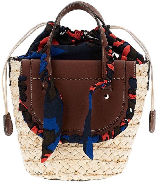 Cuba Lab Woven Straw Bag With Structured Leather Flap And Scarf Detail Zwart