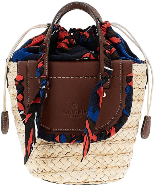 Cuba Lab Woven Straw Bag With Structured Leather Flap And Scarf Detail Zwart
