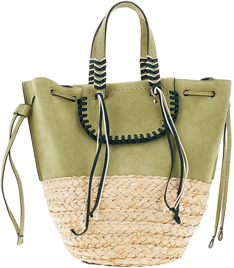 Cuba Lab Woven Raffia and Suede Bucket Bag Groen