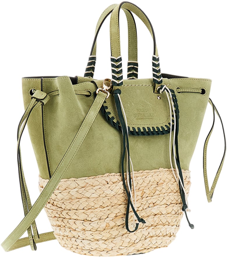 Cuba Lab Woven Raffia and Suede Bucket Bag Groen