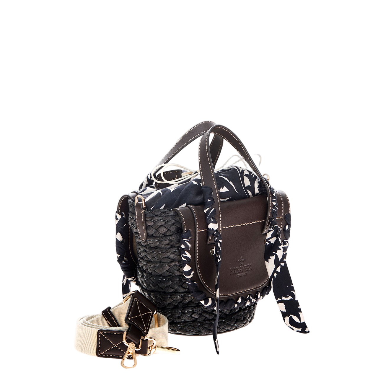 Cuba Lab Habanera Leather And Rafia Bag Bruin
