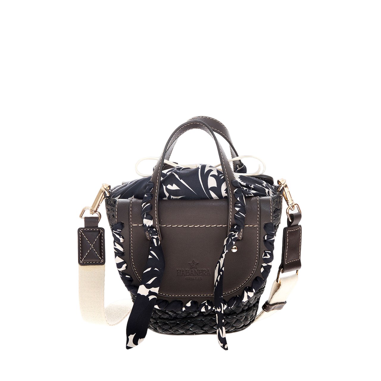Cuba Lab Habanera Leather And Rafia Bag Bruin