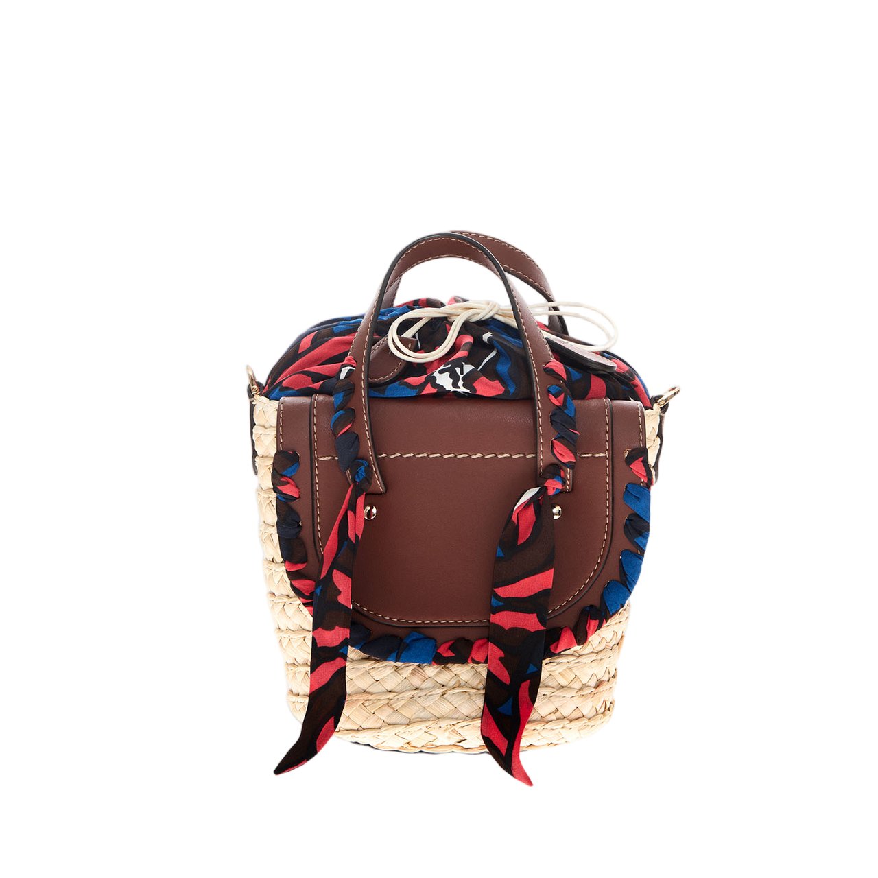 Cuba Lab Raffia and Leather Bag with Silk Floral Accents Bruin