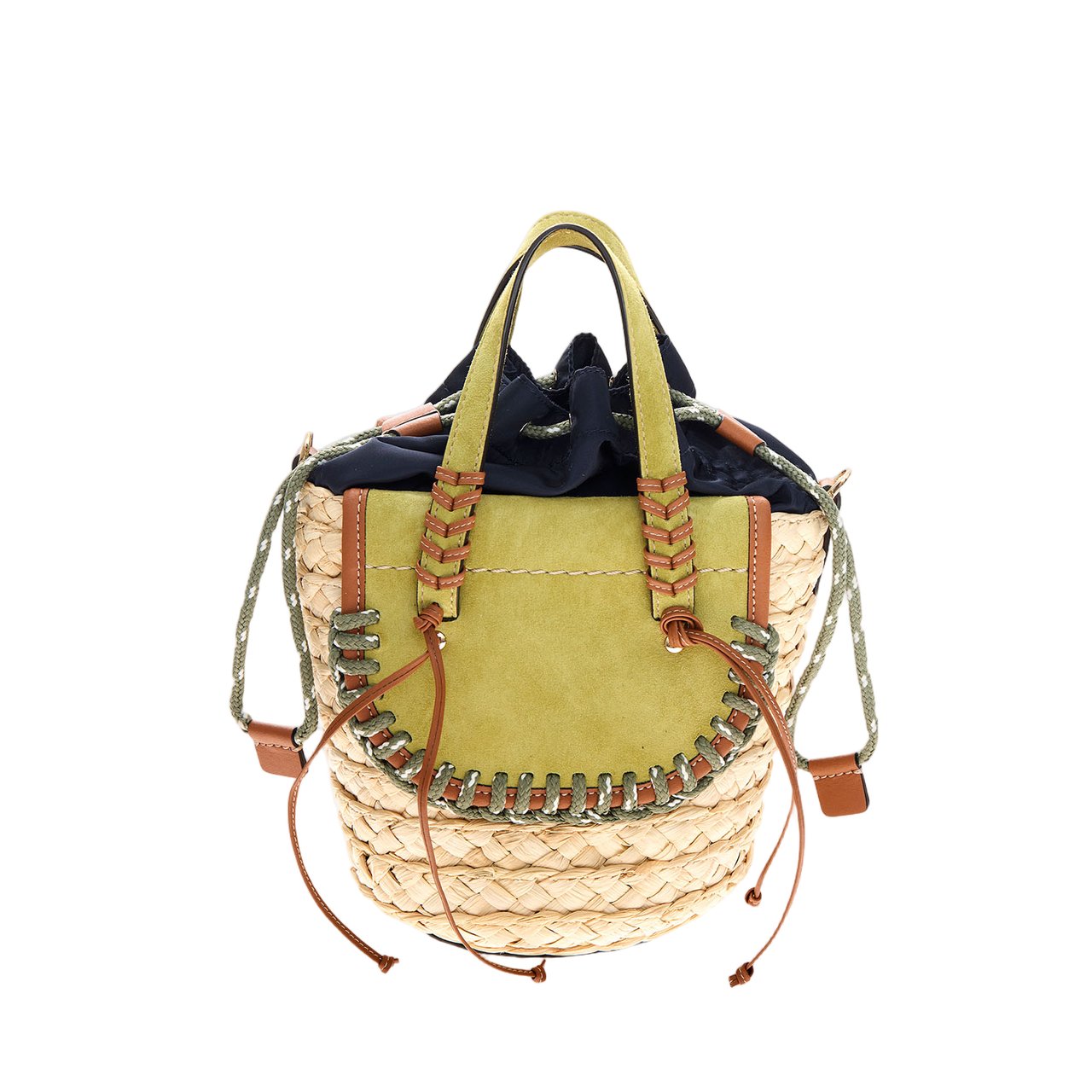 Cuba Lab Habanera Leather And Rafia Bag Neutraal