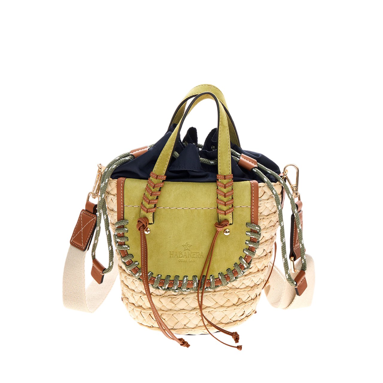 Cuba Lab Habanera Leather And Rafia Bag Neutraal