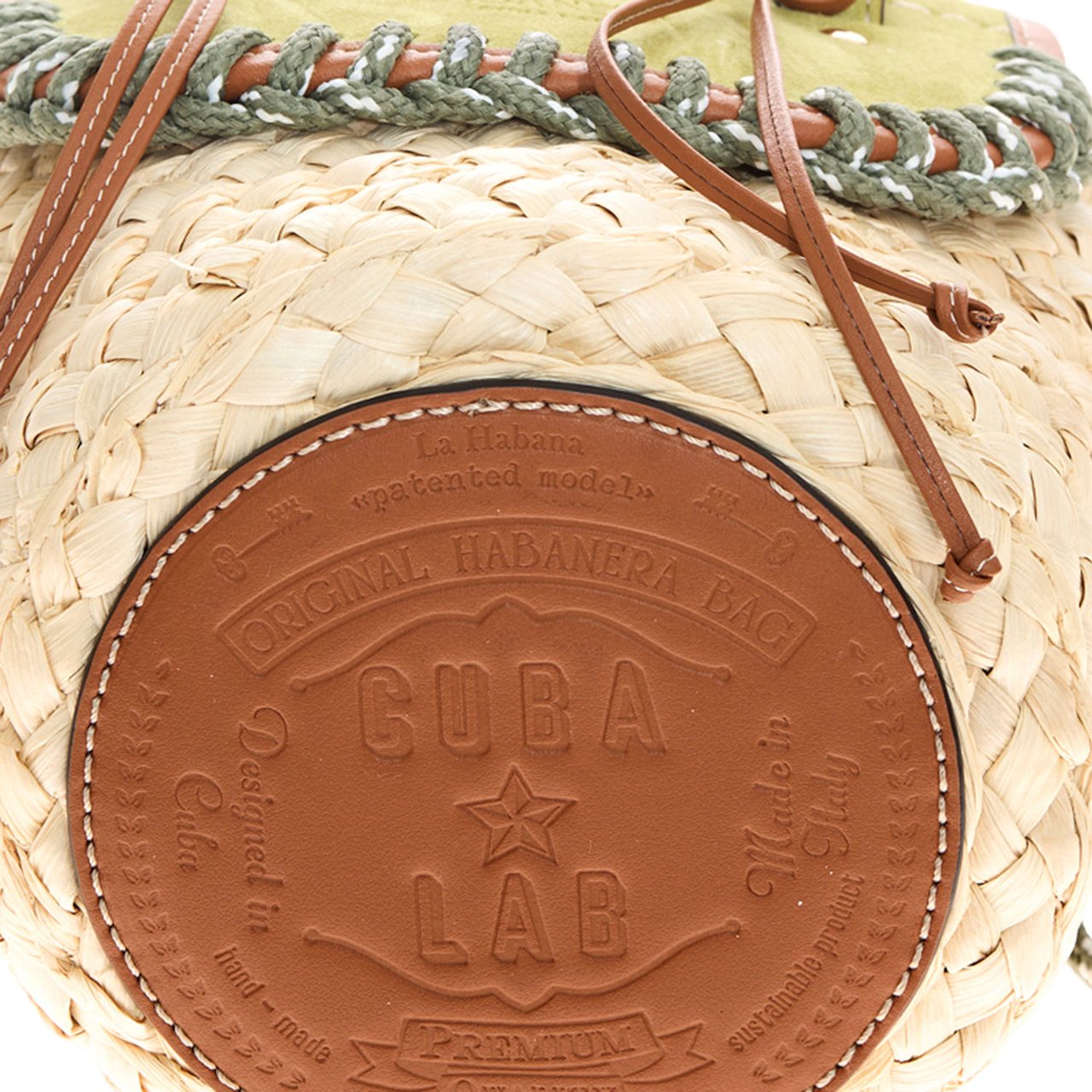 Cuba Lab Habanera Leather And Rafia Bag Neutraal