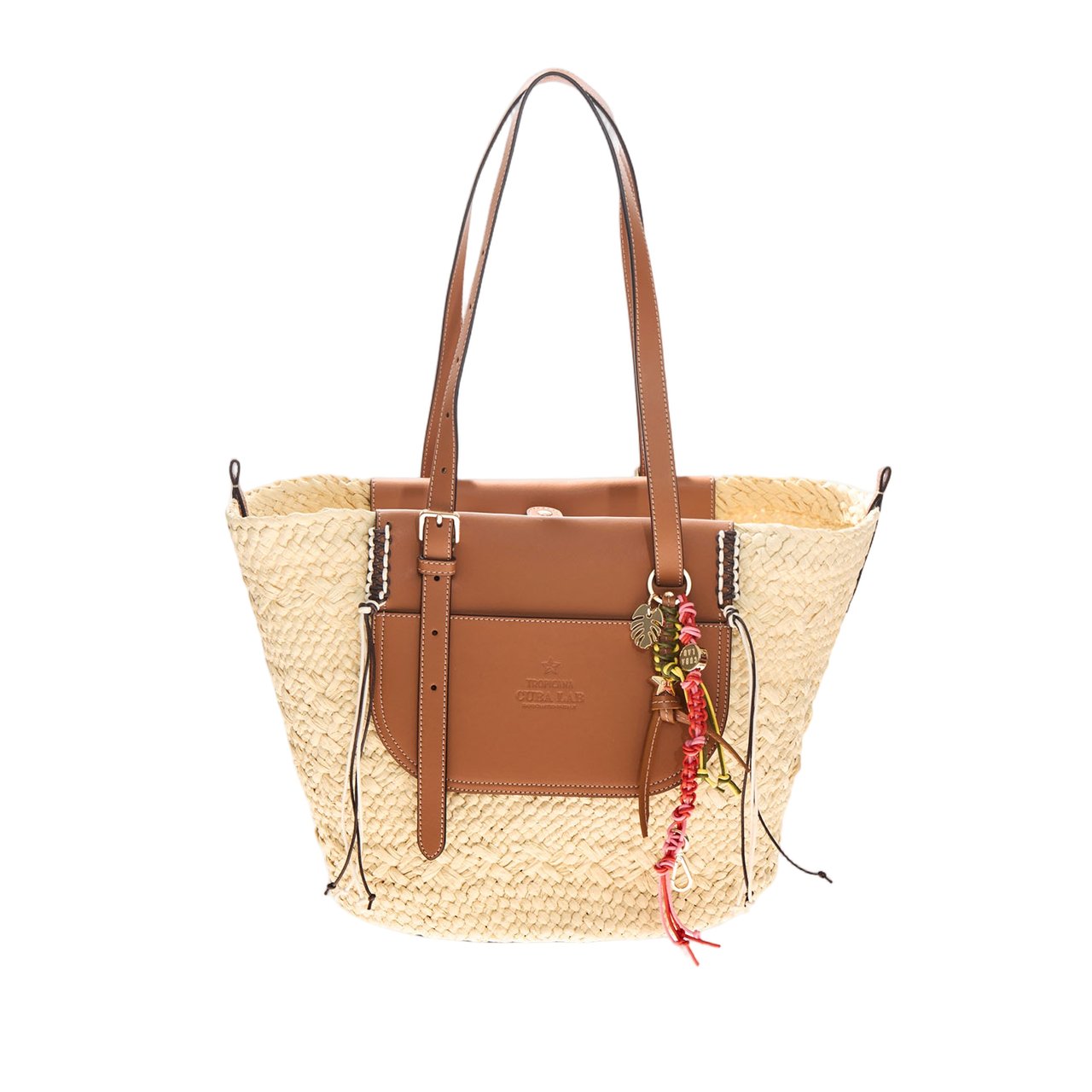 Cuba Lab Tropicana Leather And Rafia Bag Bruin