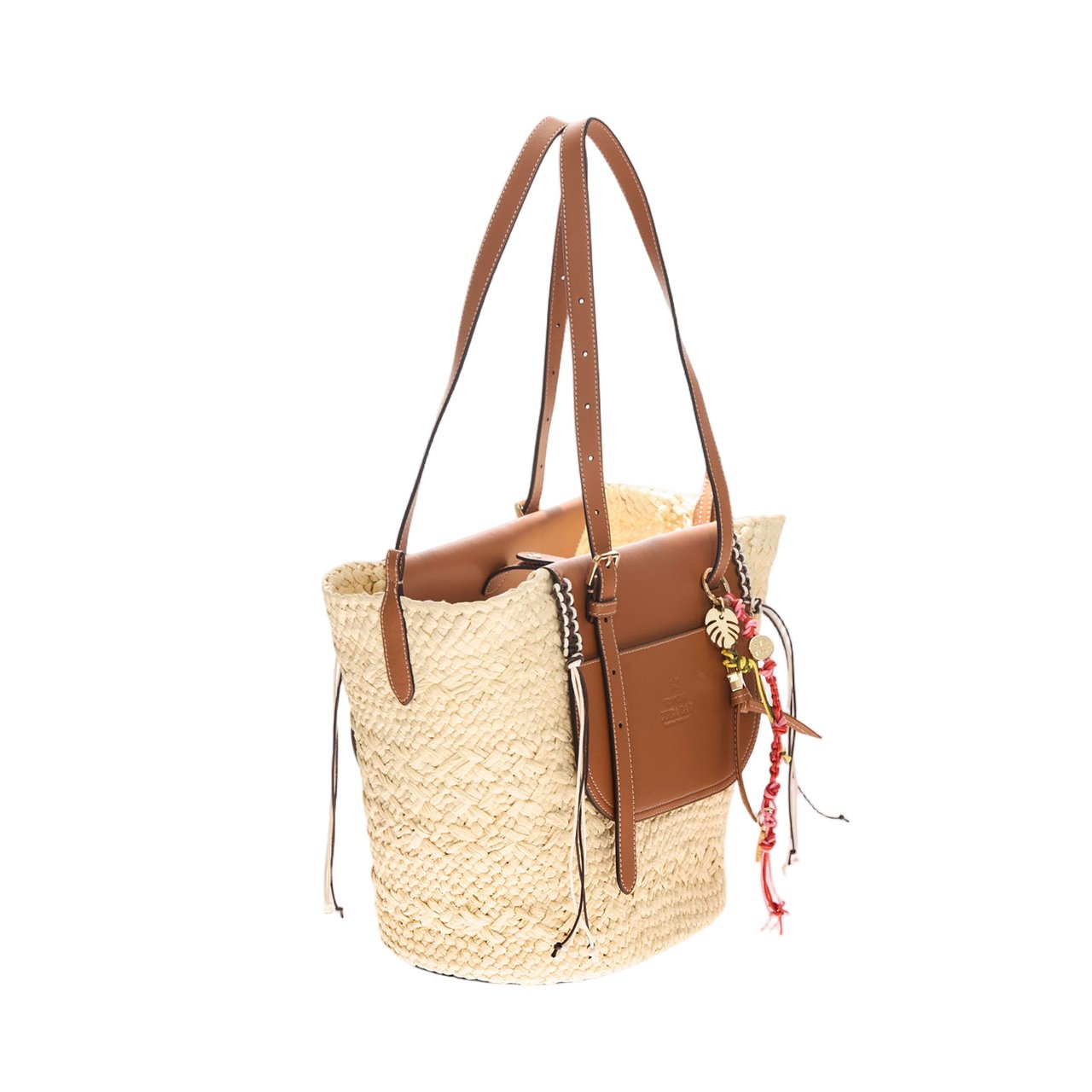 Cuba Lab Tropicana Leather And Rafia Bag Bruin