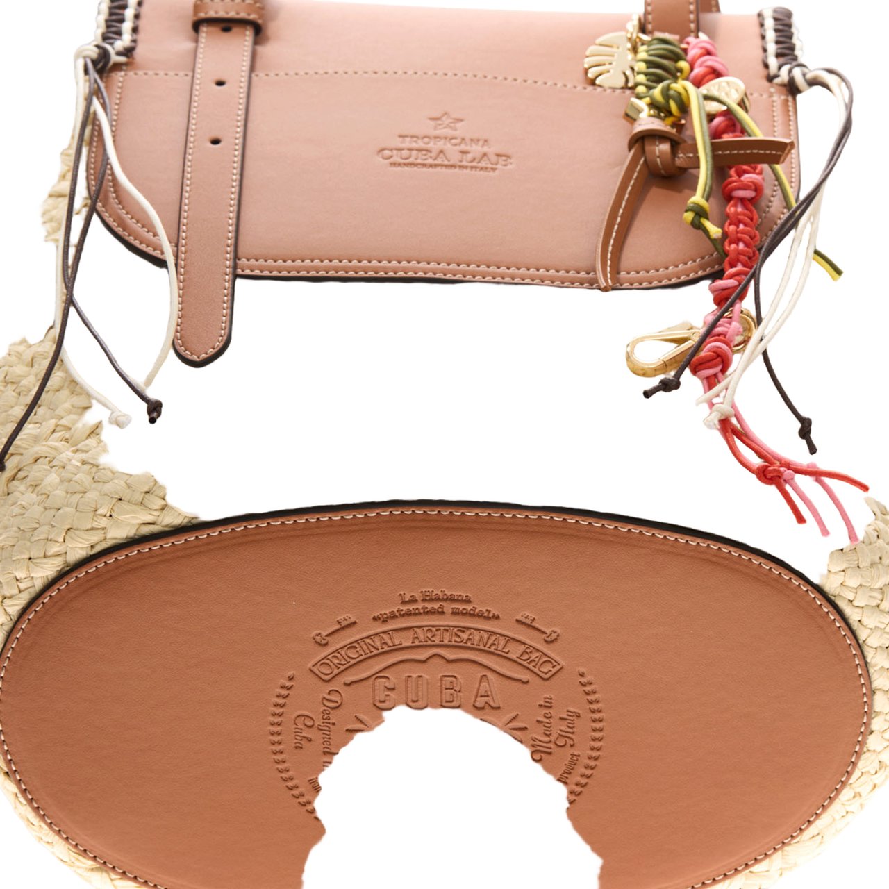 Cuba Lab Tropicana Leather And Rafia Bag Bruin