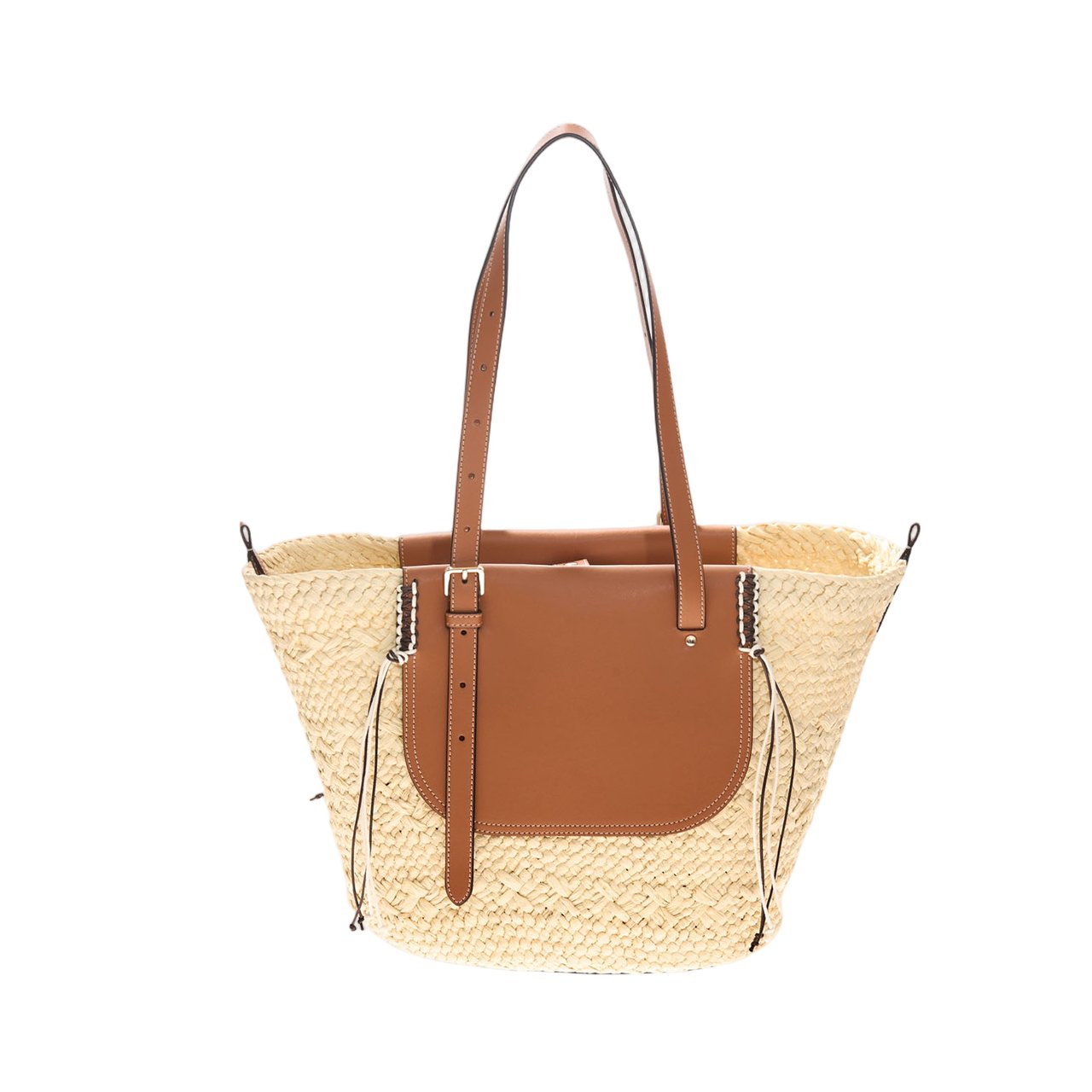 Cuba Lab Tropicana Leather And Rafia Bag Bruin