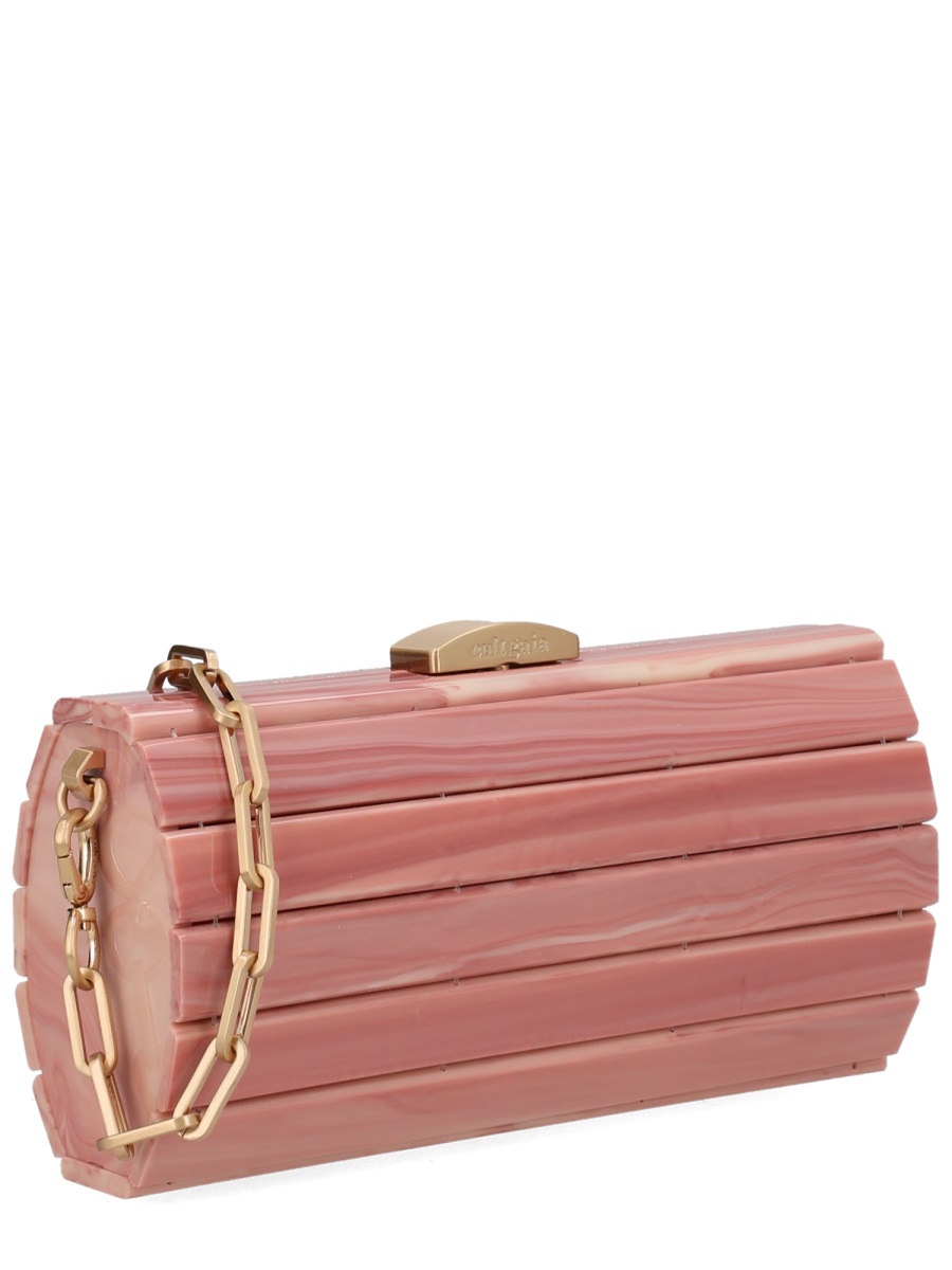 Cult Gaia Cylindrical Ribbed Segmented Acrylic Clutch Bag Bruin