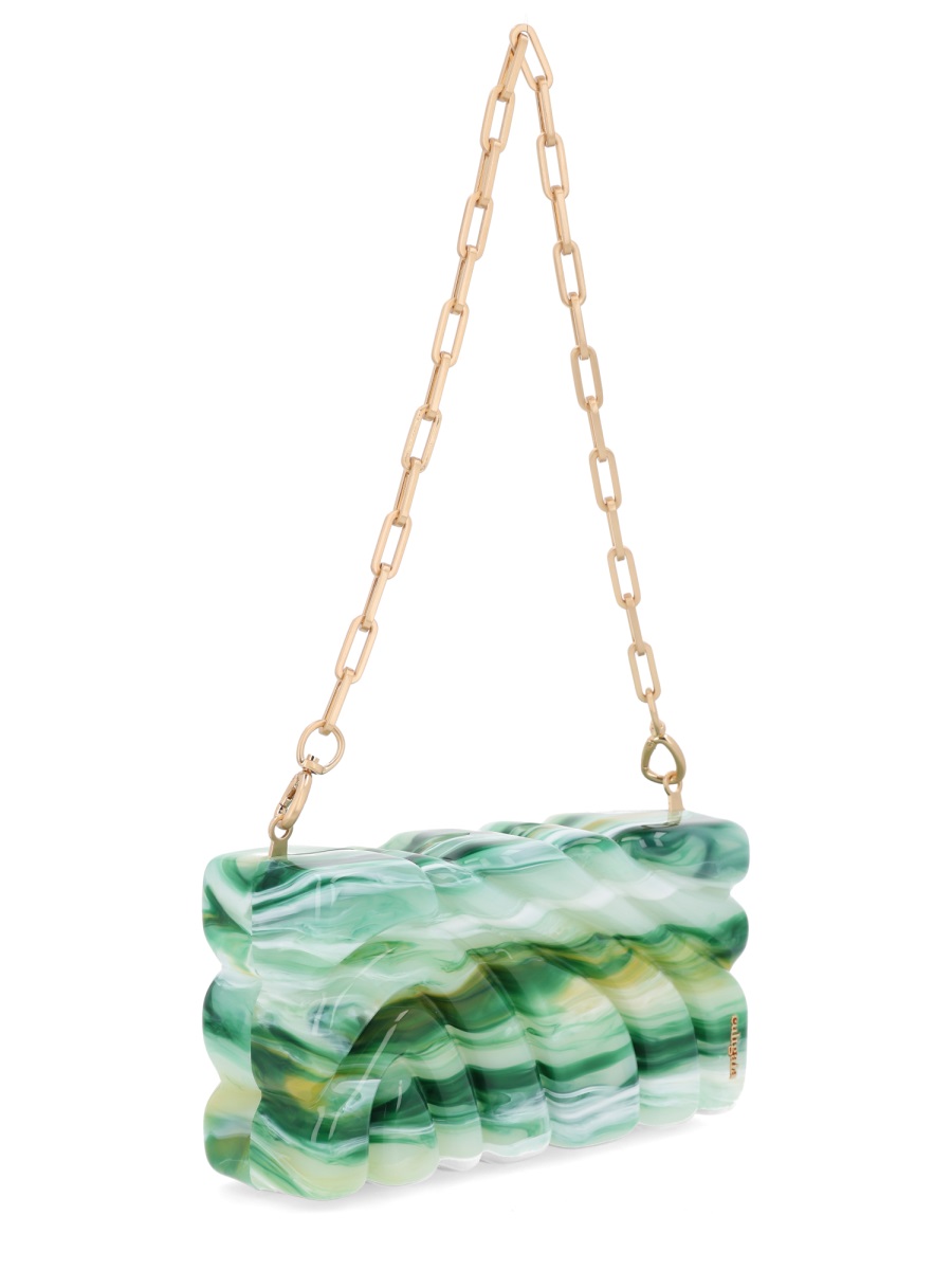 Cult Gaia Aura Wavy Marbled Green Acrylic Clutch Groen