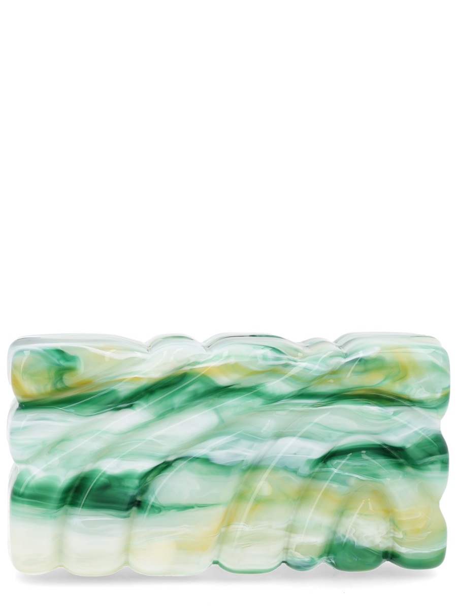 Cult Gaia Aura Wavy Marbled Green Acrylic Clutch Groen