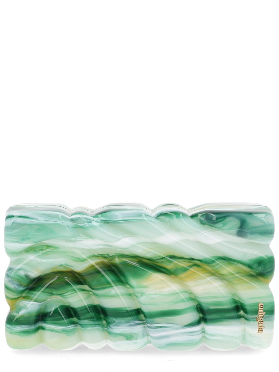 Cult Gaia Aura Wavy Marbled Green Acrylic Clutch Groen
