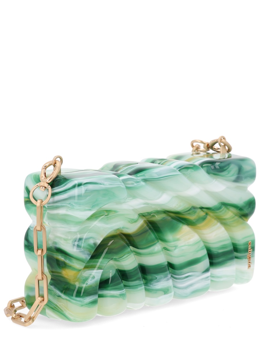 Cult Gaia Aura Wavy Marbled Green Acrylic Clutch Groen