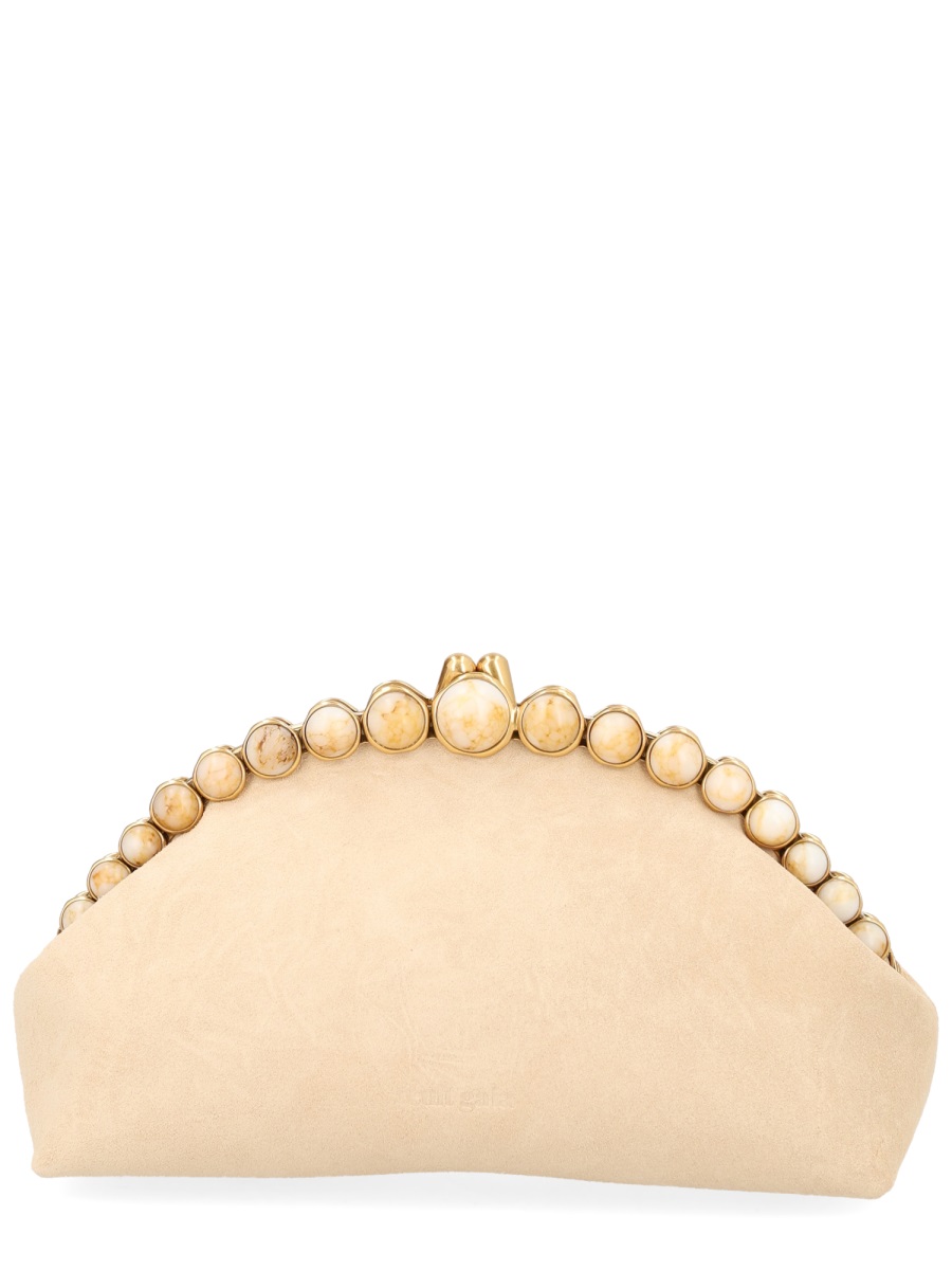 Cult Gaia Una Leather Crescent Clasp Clutch Neutraal