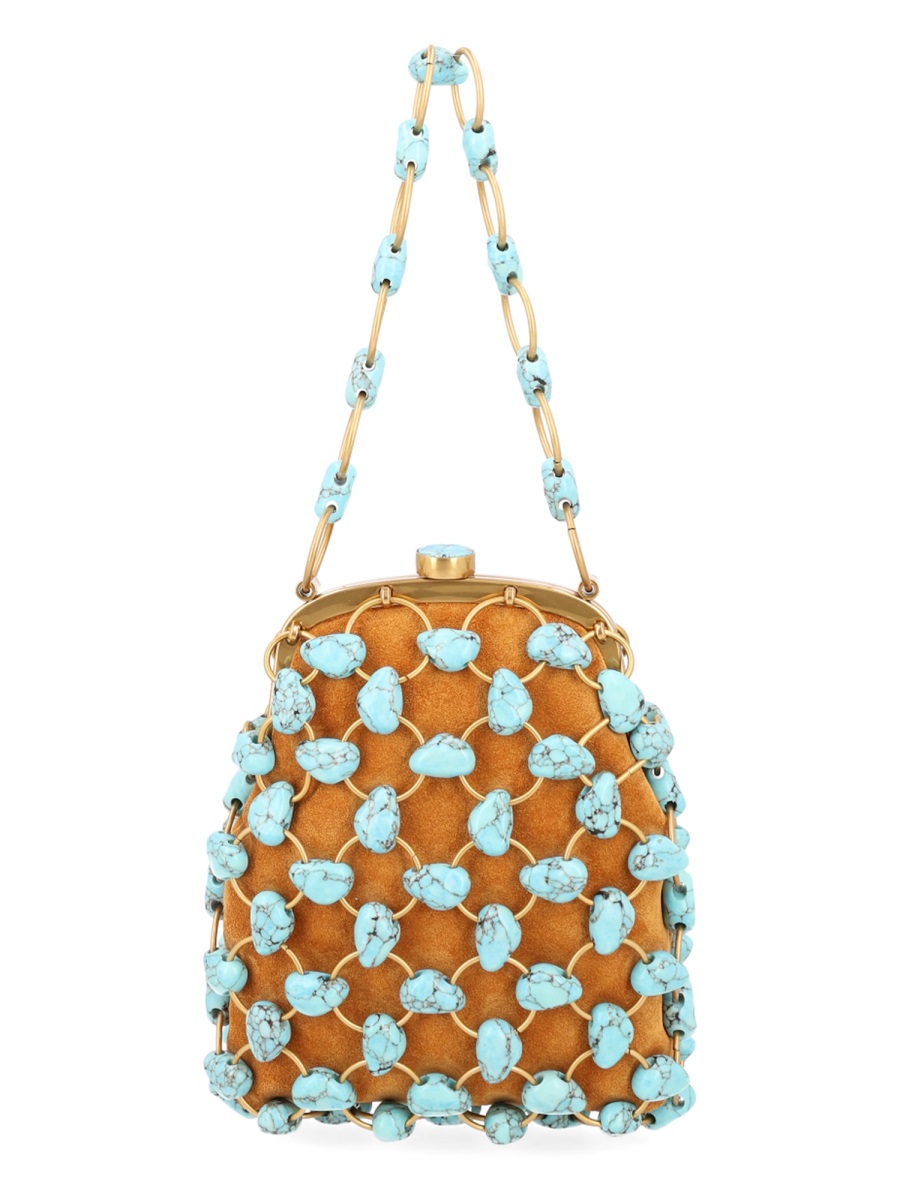 Cult Gaia Structured Handbag with Irregular Turquoise Stone Embellishments Bruin