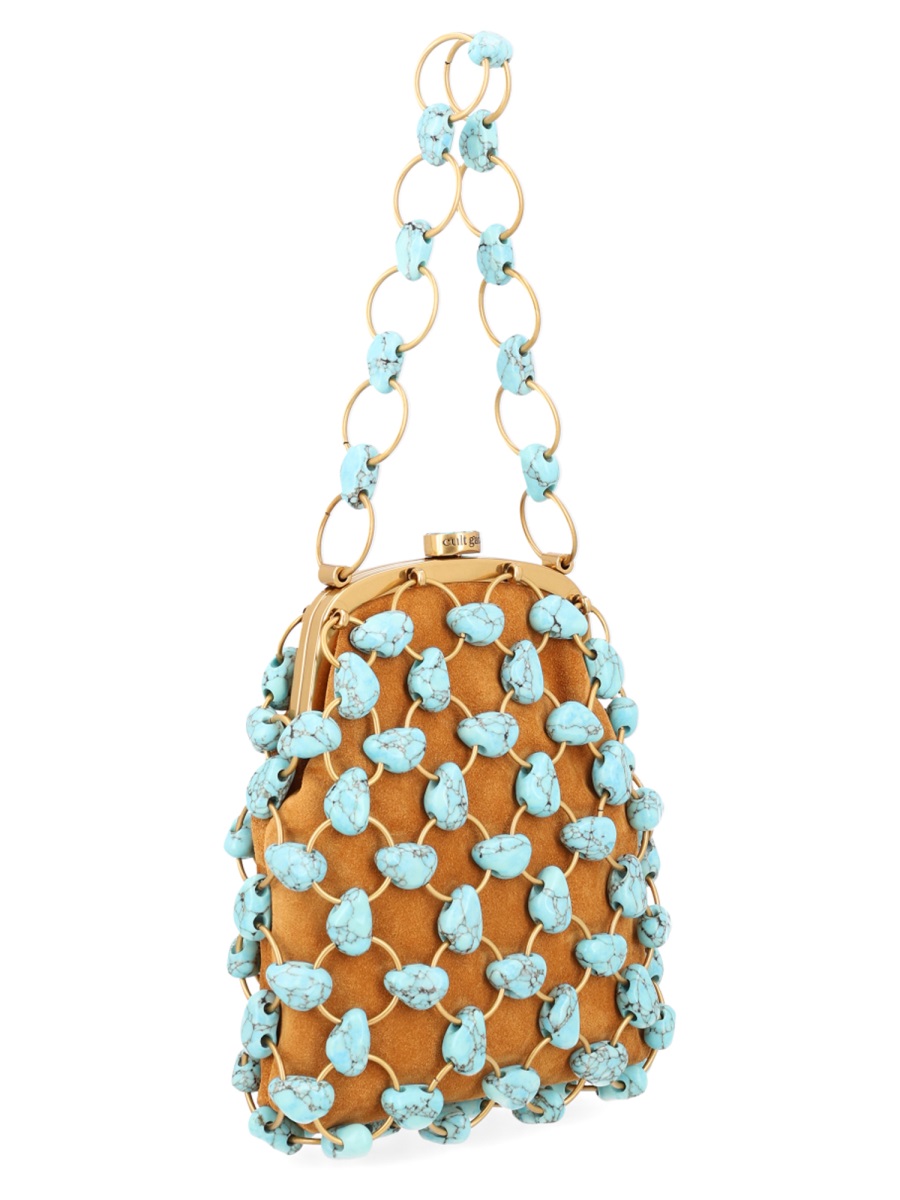 Cult Gaia Structured Handbag with Irregular Turquoise Stone Embellishments Bruin