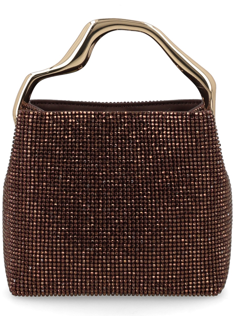 Cult Gaia Solene Mini Rhinestone Mesh Handbag Zwart