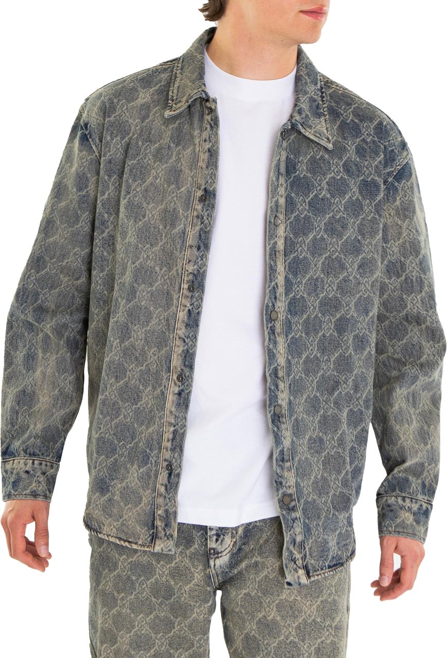 Daily Paper Heren Shield Laser Denim Shirt Grijs Blauw