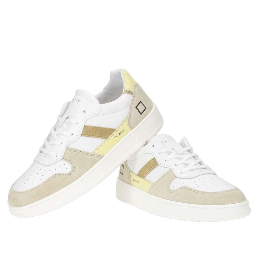 D.A.T.E. Sneaker court 2.0 vintage calf bianco-giallo Groen