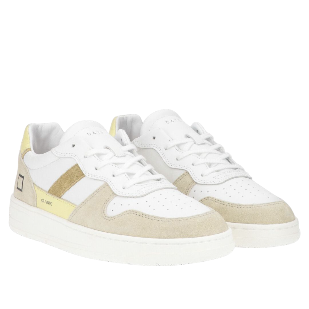 D.A.T.E. Sneaker court 2.0 vintage calf bianco-giallo Groen