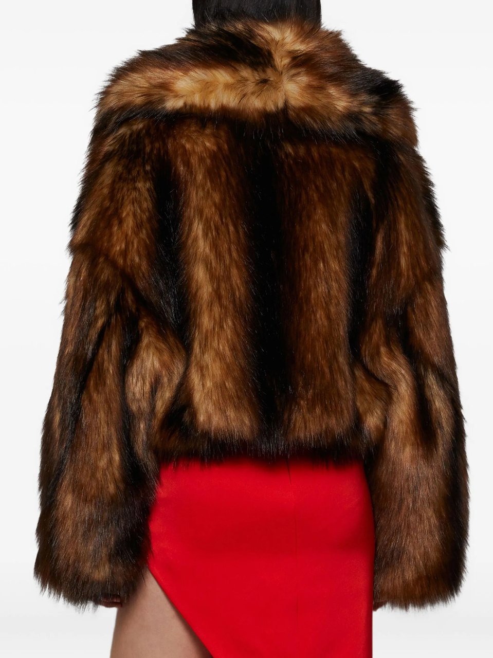 David Koma Brown Oversized Cropped Faux Fur Bomber Jacket Bruin