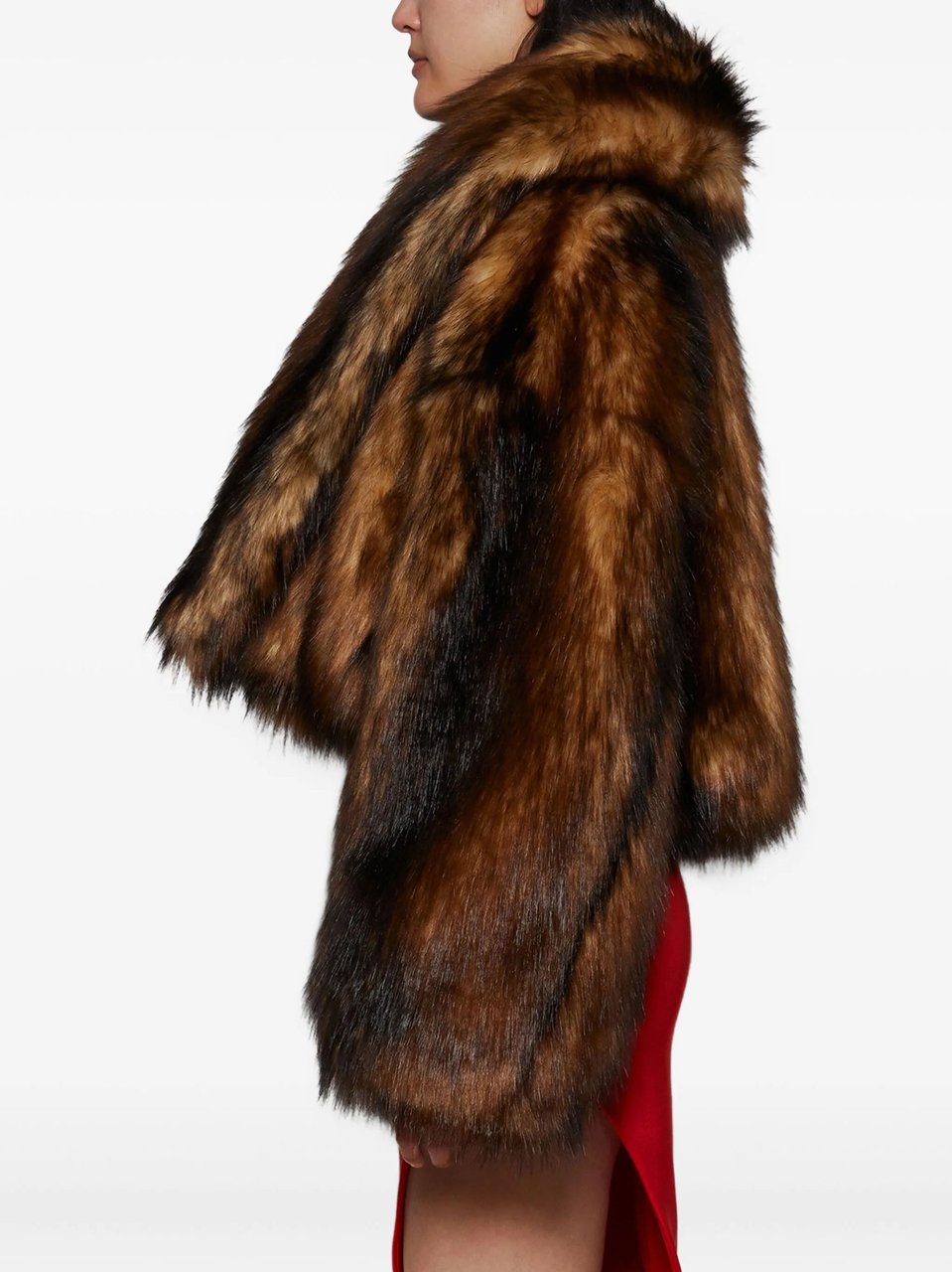 David Koma Brown Oversized Cropped Faux Fur Bomber Jacket Bruin