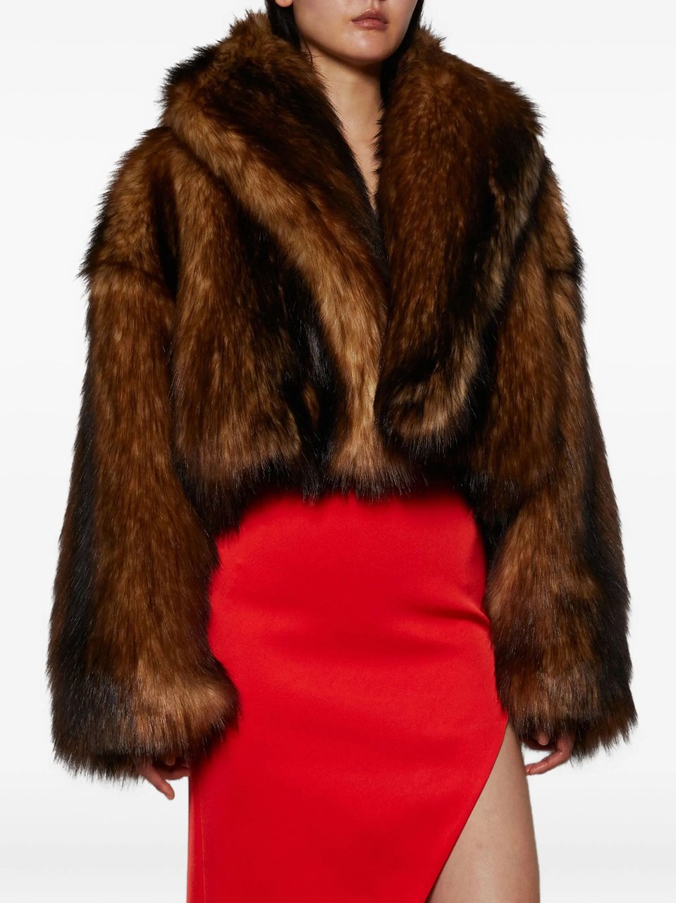 David Koma Brown Oversized Cropped Faux Fur Bomber Jacket Bruin