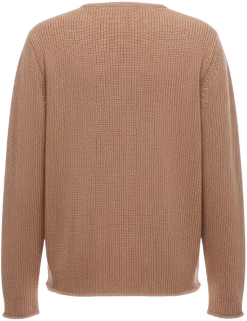 Del Carlo Textured Knit Beige Round Neck Sweater Neutraal