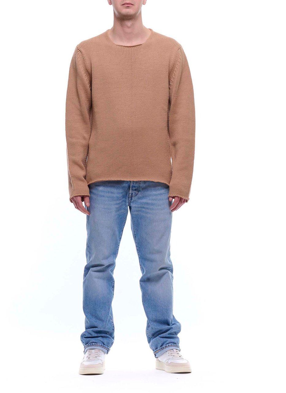 Del Carlo Textured Knit Beige Round Neck Sweater Neutraal